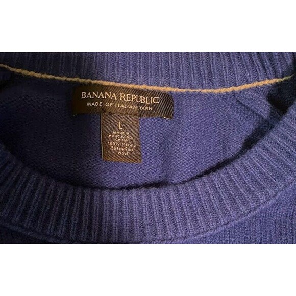 Banana Republic Men's Italian 100% Merino ExtraFine Wool Blue CrewNeck Sweater L - Picture 2 of 3